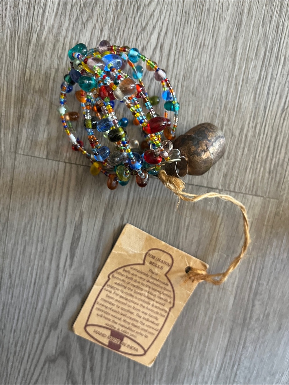 Handmade Multicolor Beaded Hanging Accent with Bell - Picture 2 of 3